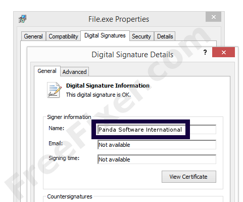 Screenshot of the Panda Software International certificate